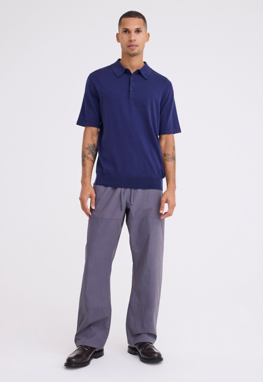 Jac + Jack Pointier Knitted Cotton Polo - Paton Blue